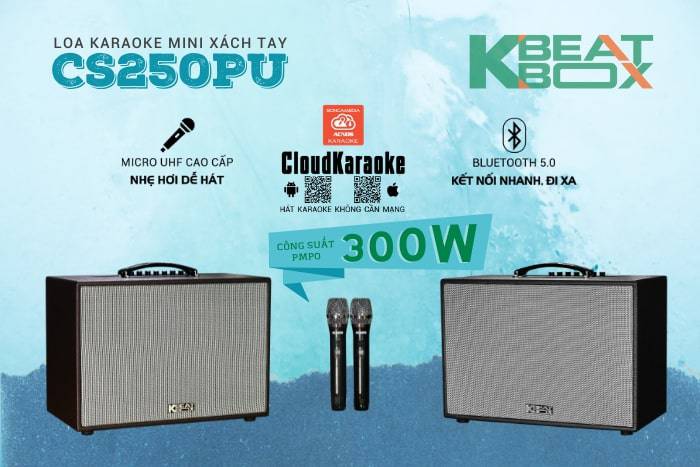 Loa kéo acnos-kbeartbox cs250pu kiểu dáng đẹp với vỏ thùng bộc da, dễ mang đi